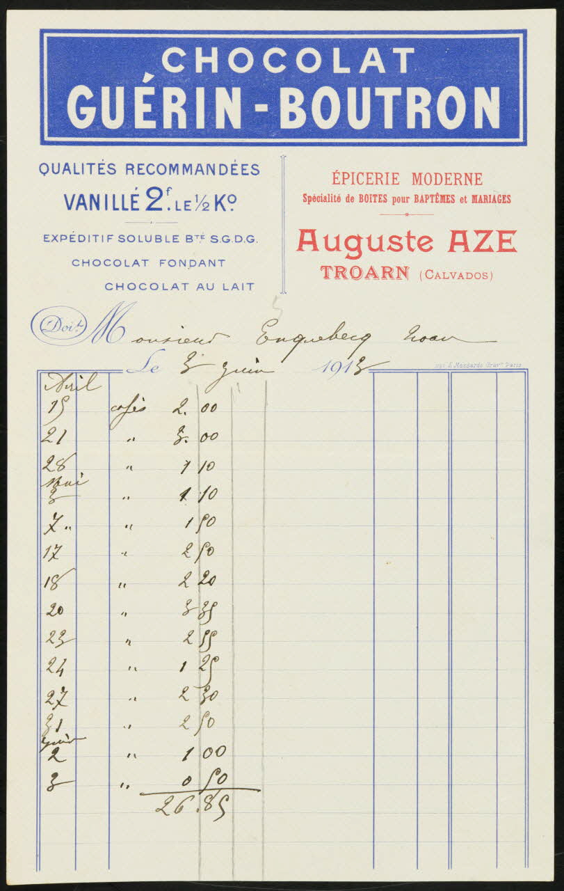 facture CHOCOLAT  GUERIN - BOUTRON 1996.40.1949 Photo