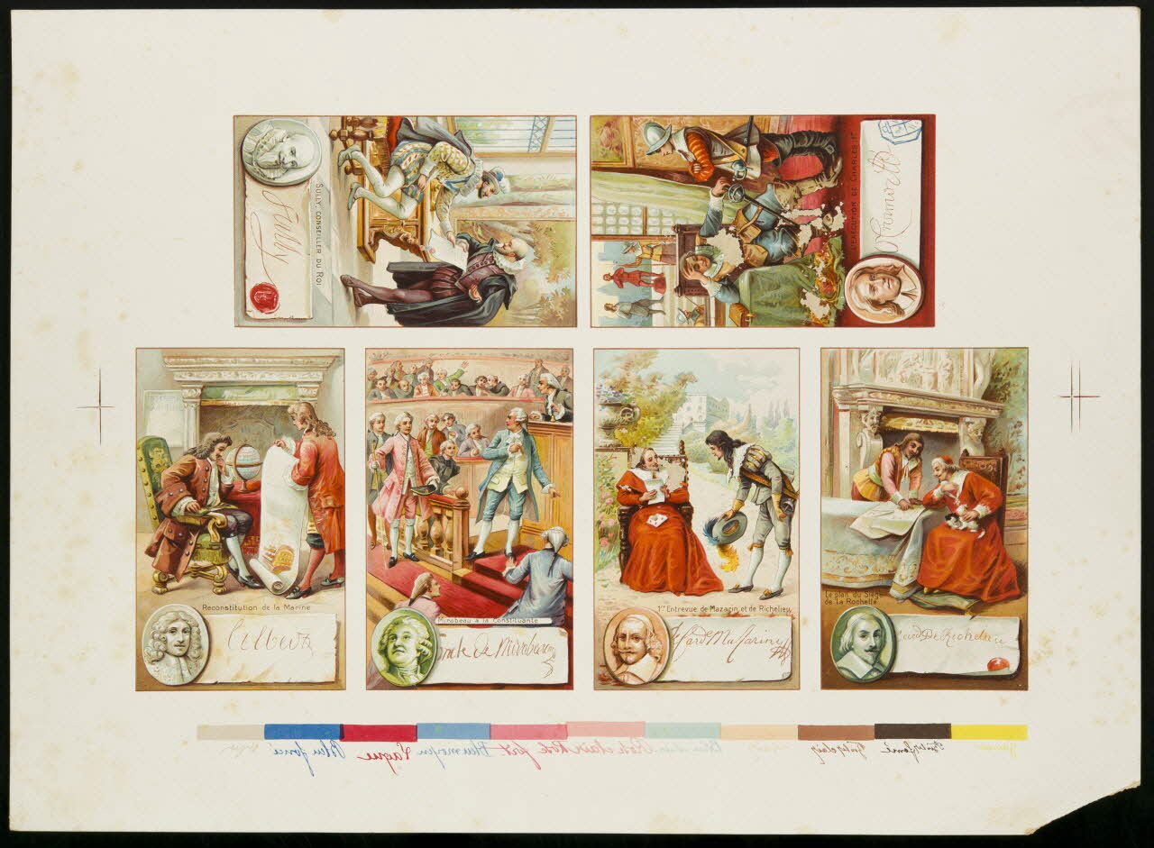 planche de cartes réclames avec références chromatiques chromo 1996.40.1958 Photo