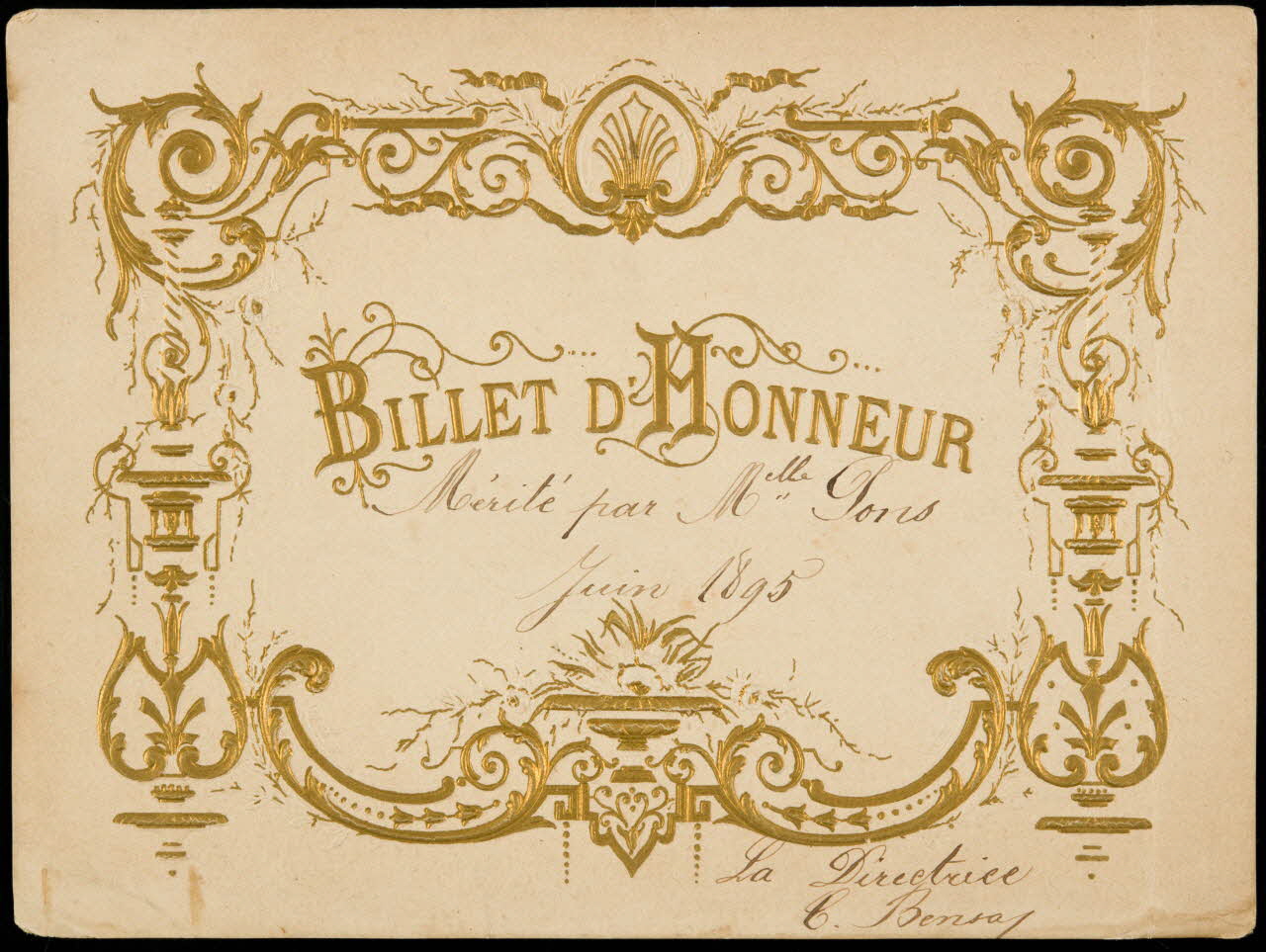 billet d'honneur BILLET D'HONNEUR 1996.40.1965.1 Photo