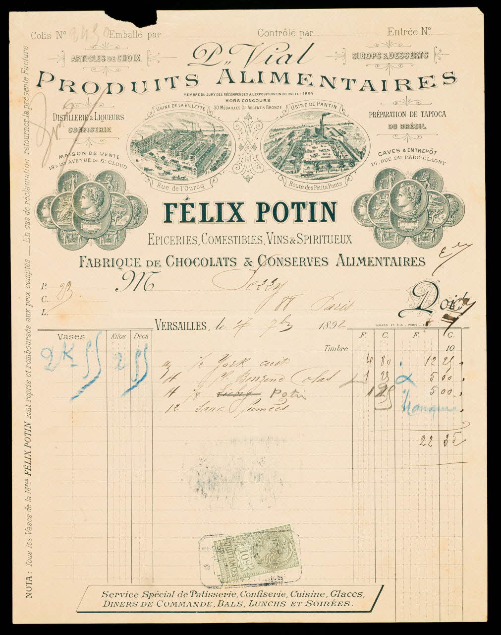 facture FELIX POTIN  EPICERIES, COMESTIBLES, VINS & SPIRITUEUX 1996.40.1983 Photo