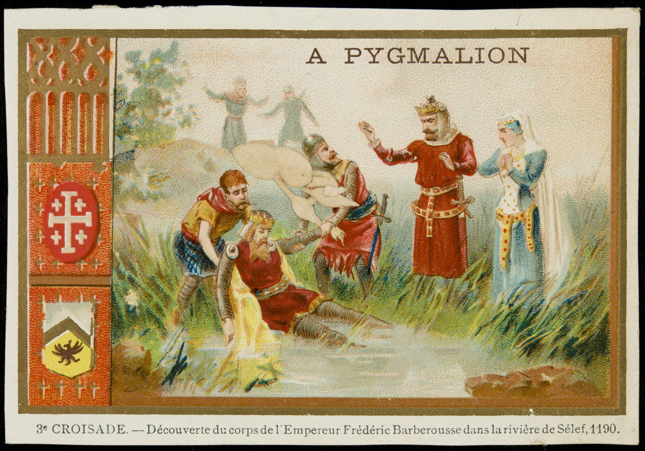 carte réclame 3e CROISADE. - Découverte du corps de l'Empereur Frédéric Barberousse dans la rivière de Sélef, 1190. 1996.40.2027.8 Photo