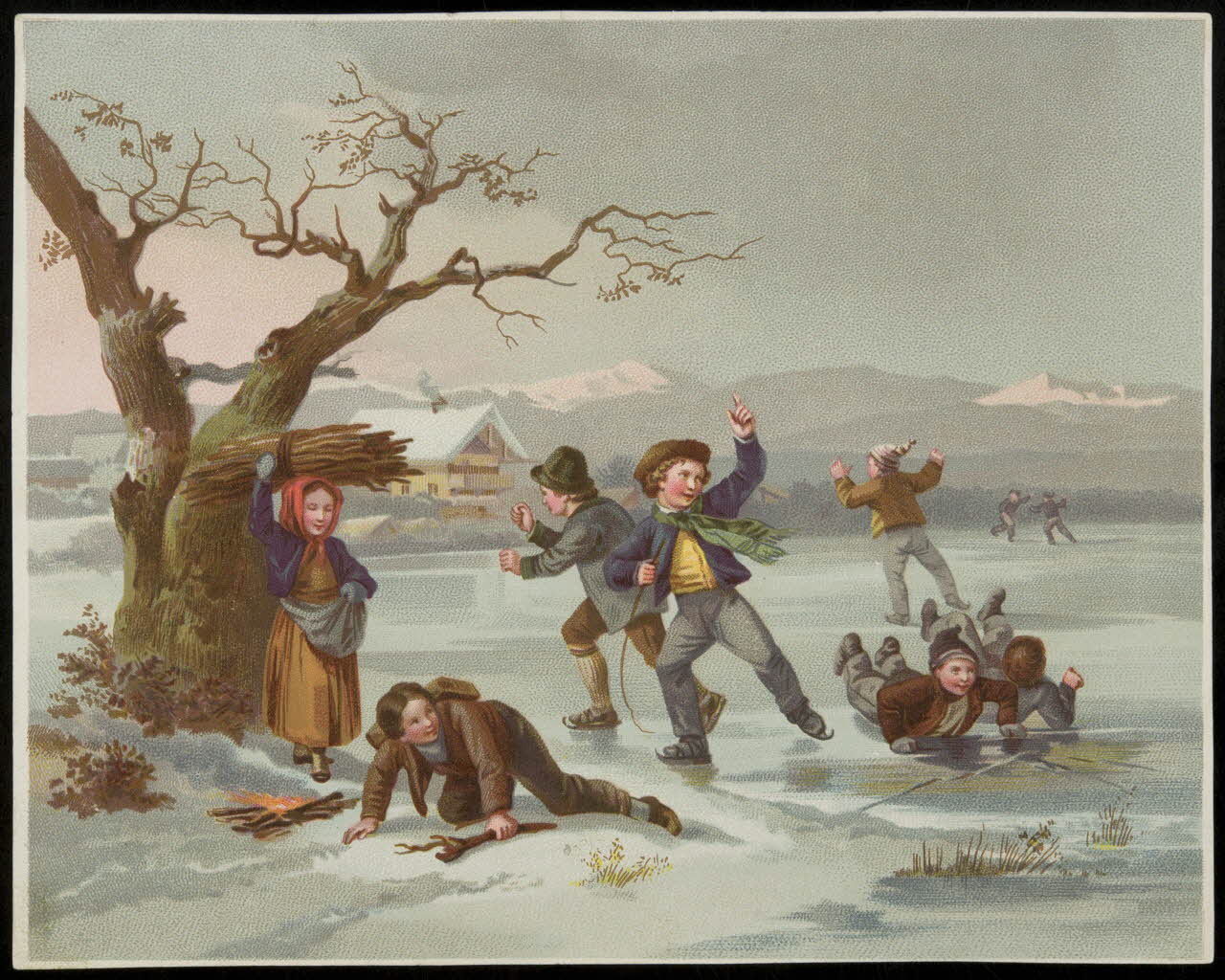 carte réclame Enfants jouant sur un lac gelé 1996.40.2049 Photo