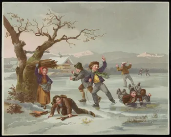 carte réclame Enfants jouant sur un lac gelé 1996.40.2049 Photo