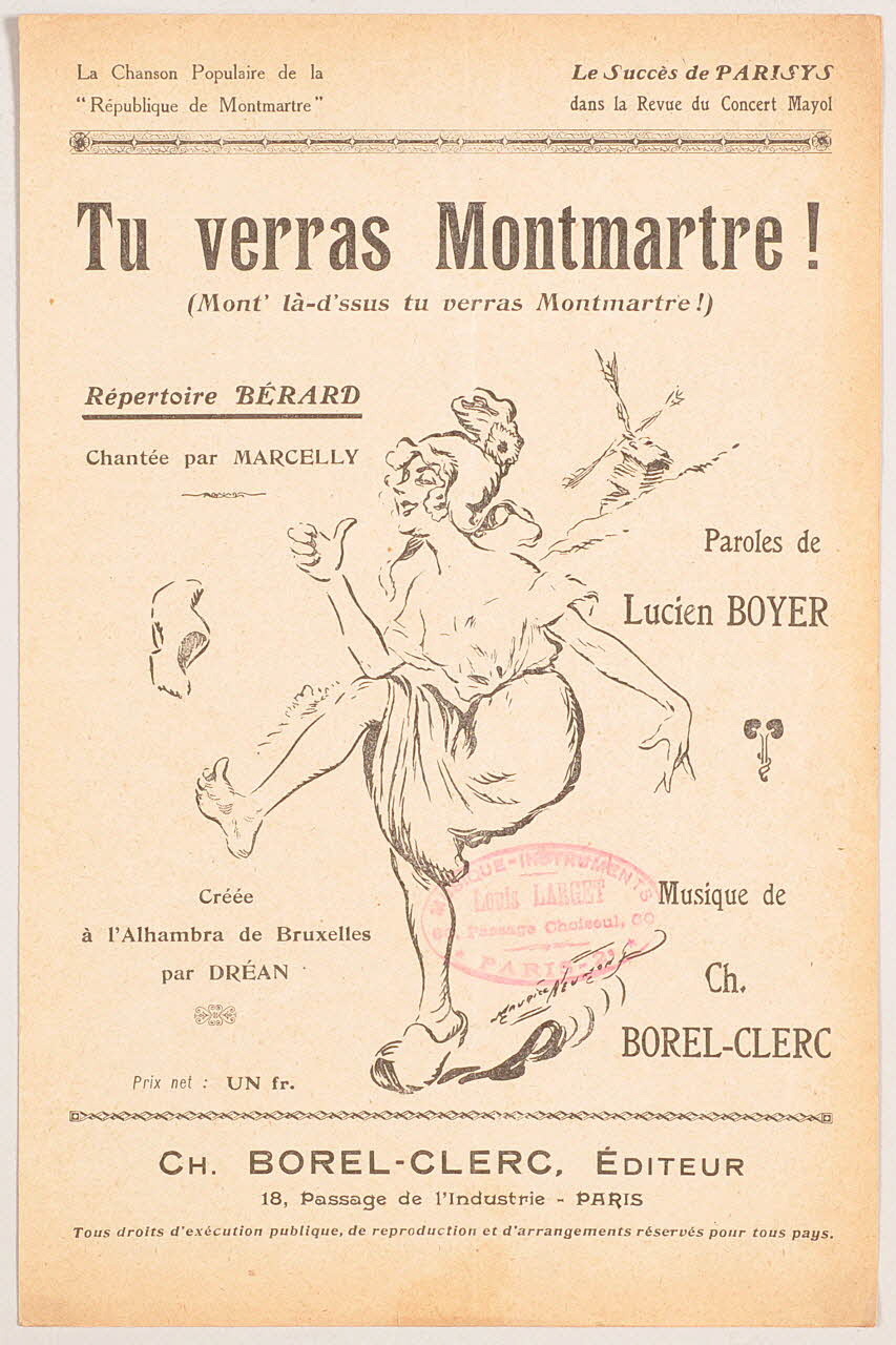 Charles Borel-Clerc ; Lucien Boyer ; Adolphe Bérard ; Dréan ; Marcelly chanson petit format 1922 1965.134.53 Photo