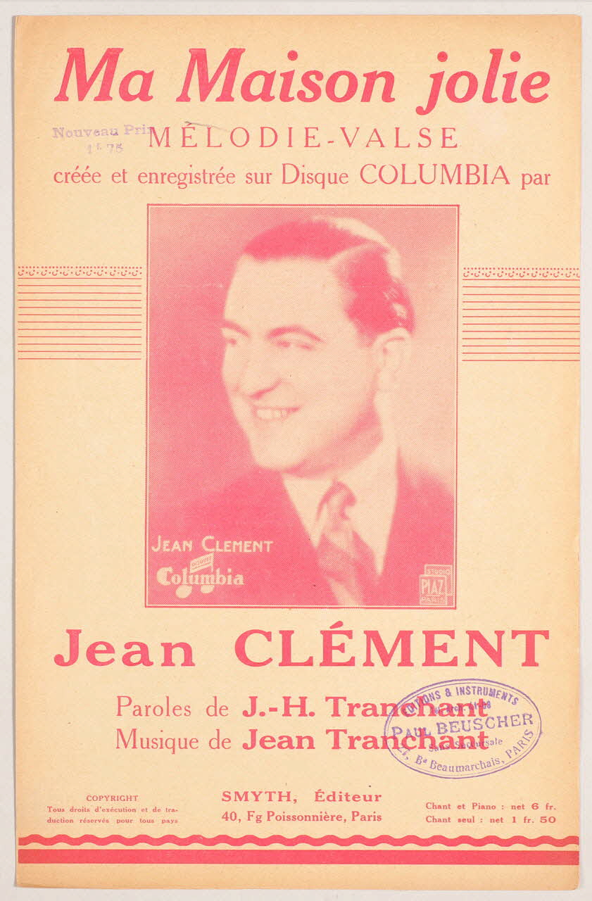 Jean Tranchant ; J.-H Tranchant ; Jean Clément ; Smyth chanson petit format Île-de-France, France 1934 1965.144.11 Photo
