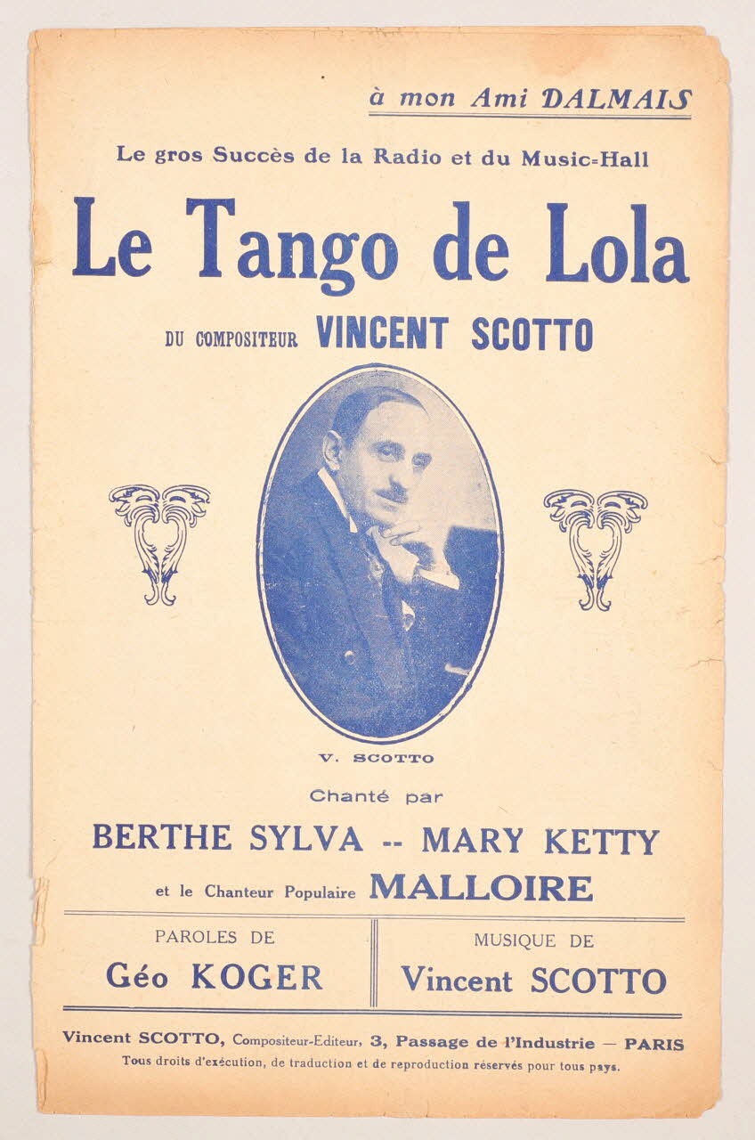 Vincent Scotto ; Géo Koger ; Berthe Sylva chanson petit format Île-de-France, France 1928 1965.144.120 Photo