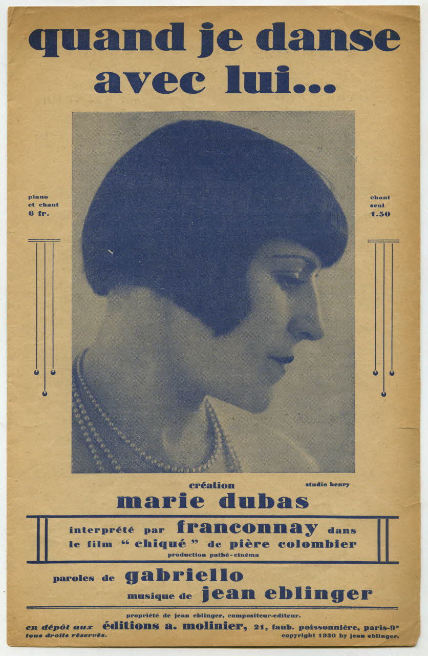 Jean Eblinger ; J. Gabriello ; Marie Dubas ; A. Molinier chanson petit format Île-de-France, France 1930 1965.144.124 Photo