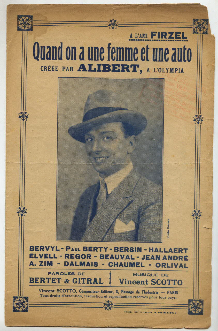 J. Bertet ; Gitral ; Vincent Scotto ; Henri Alibert chanson petit format Île-de-France, France 1927 1965.144.143 Photo