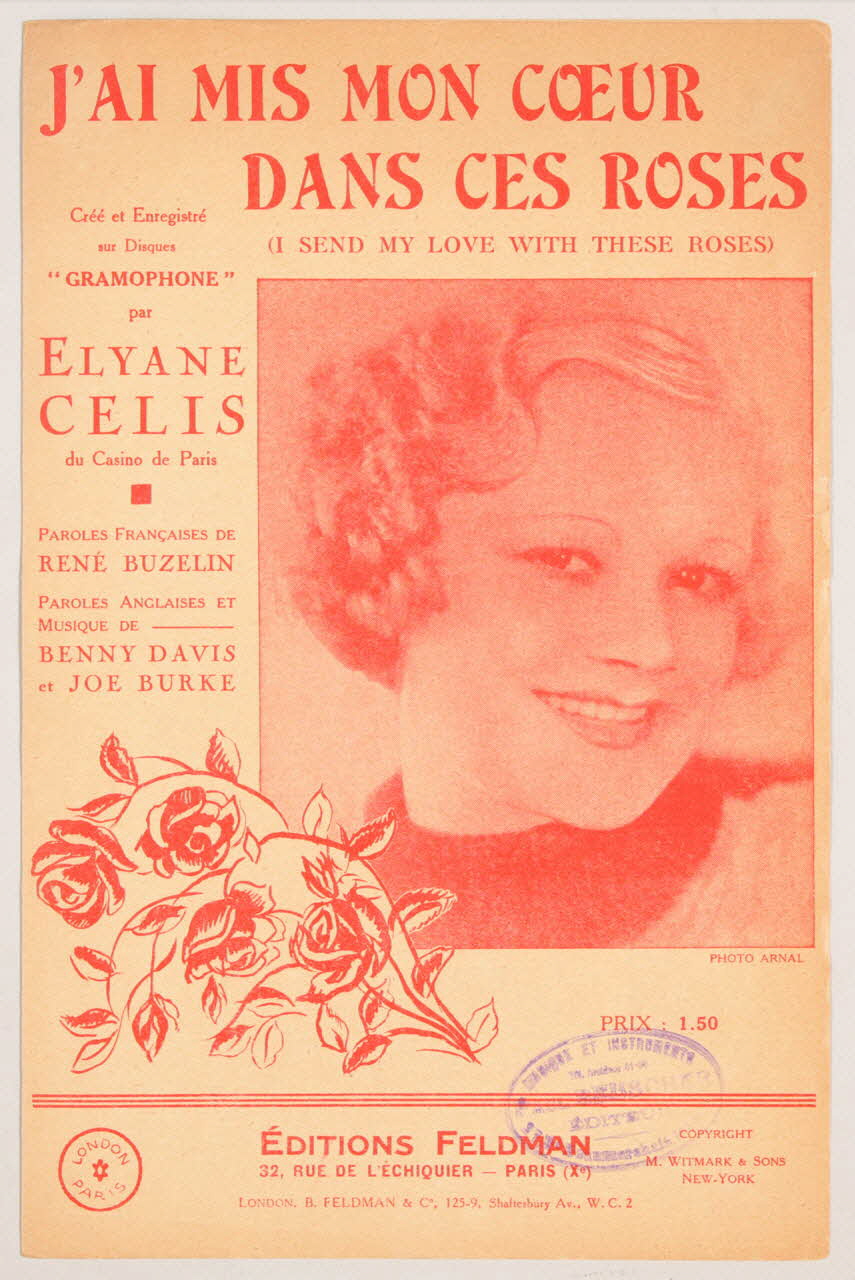 Benny Davis ; René Buzelin ; Joe Burke ; Elyane Célis ; Feldman chanson petit format Paris 10ème 1936 1965.144.16 Photo