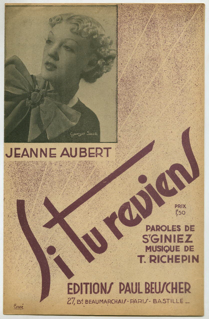 Tiarko Richepin ; J. Saint-Giniez ; Jeanne Aubert ; Paul Beuscher chanson petit format Île-de-France, France 1936 1965.144.187 Photo