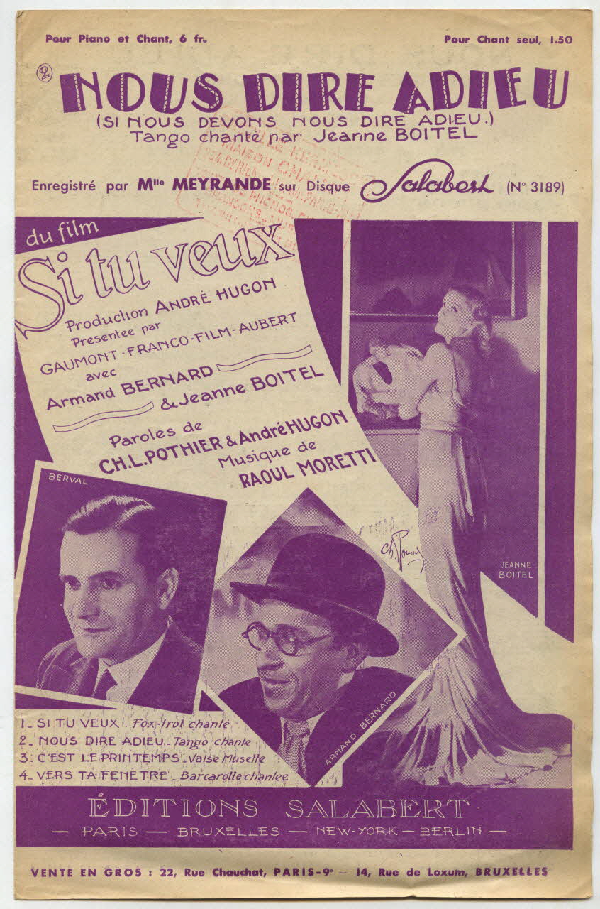 André Hugon ; Charles-Louis Pothier ; Raoul Moretti ; Salabert chanson petit format Île-de-France, France 1932 1965.144.188 Photo