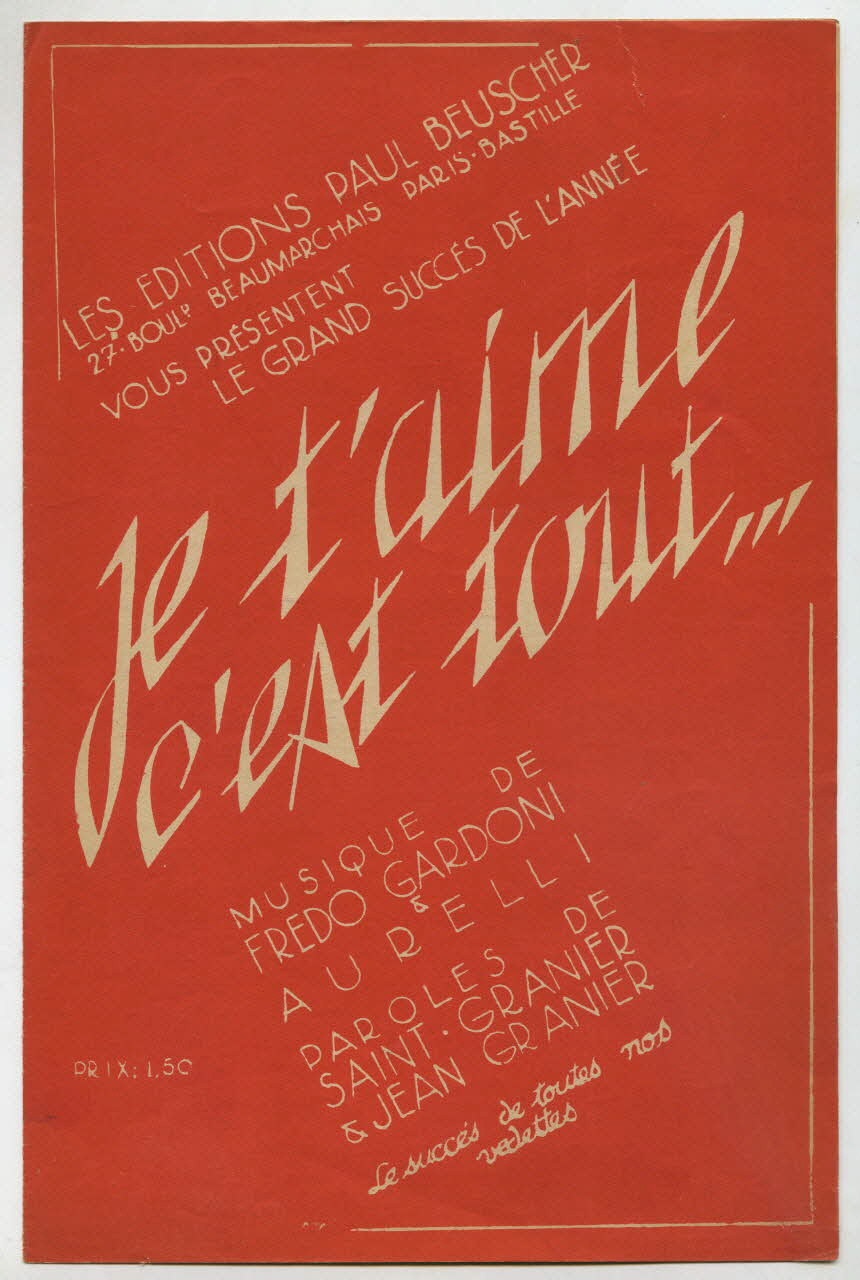 Jean Granier ; Charles Saint-Granier ; Fredo Gardoni ; Aurelli ; Paul Beuscher chanson petit format Île-de-France, France 1935 1965.144.201 Photo