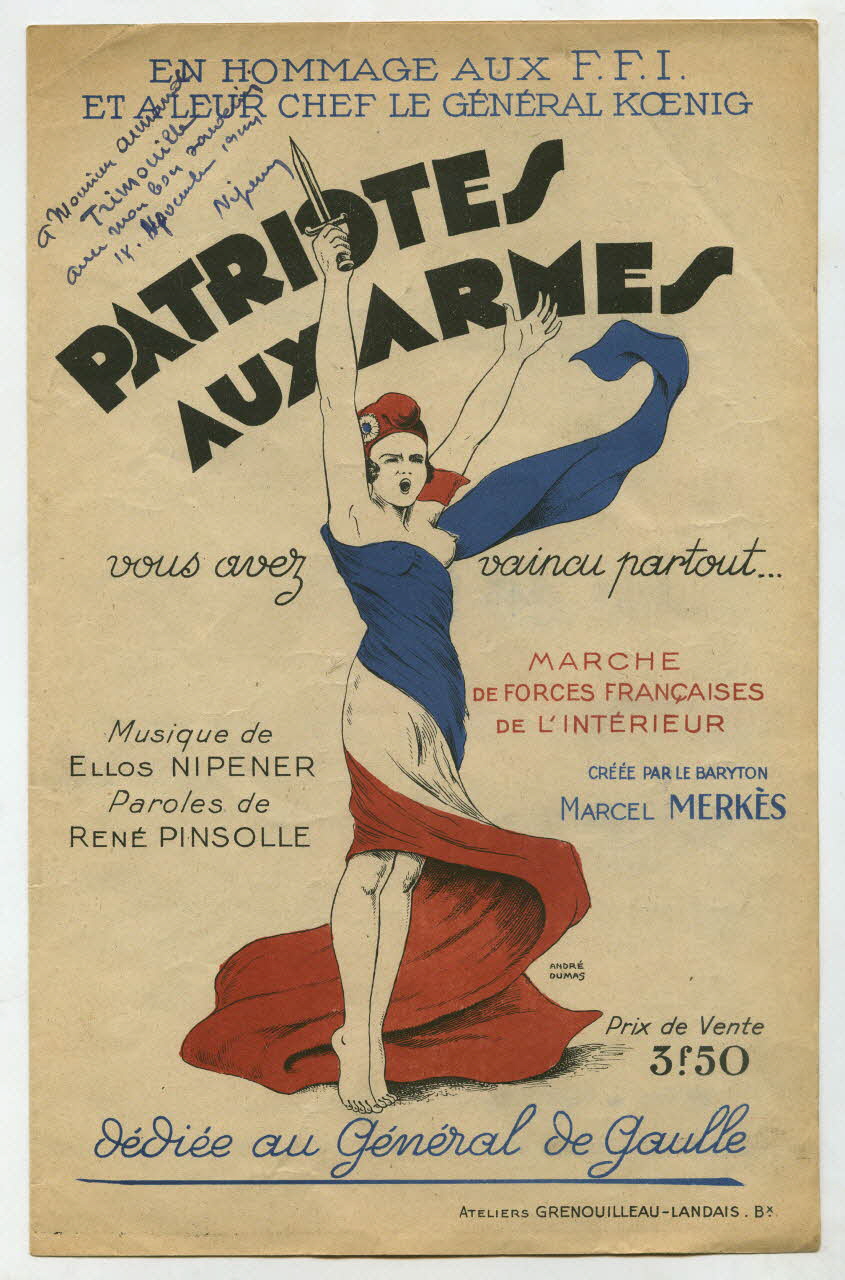 Ellos Nipener ; René Pinsolle ; Marcel Merkès chanson petit format 1944 1965.144.42 Photo