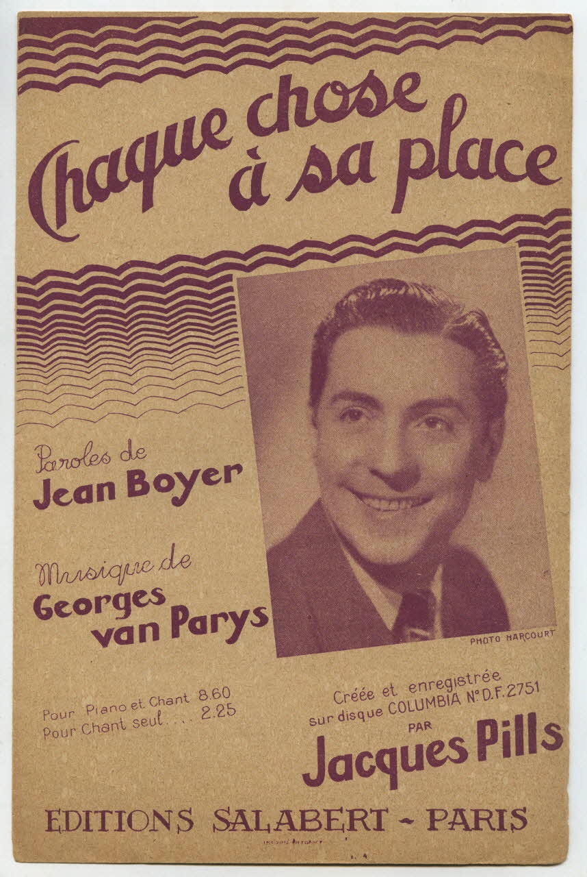 Georges Van Parys ; Jean Boyer ; Jacques Pills ; Francis F. Salabert ; Laroche, (S.A.); chanson petit format Île-de-France, France 1940 1965.144.56 Photo