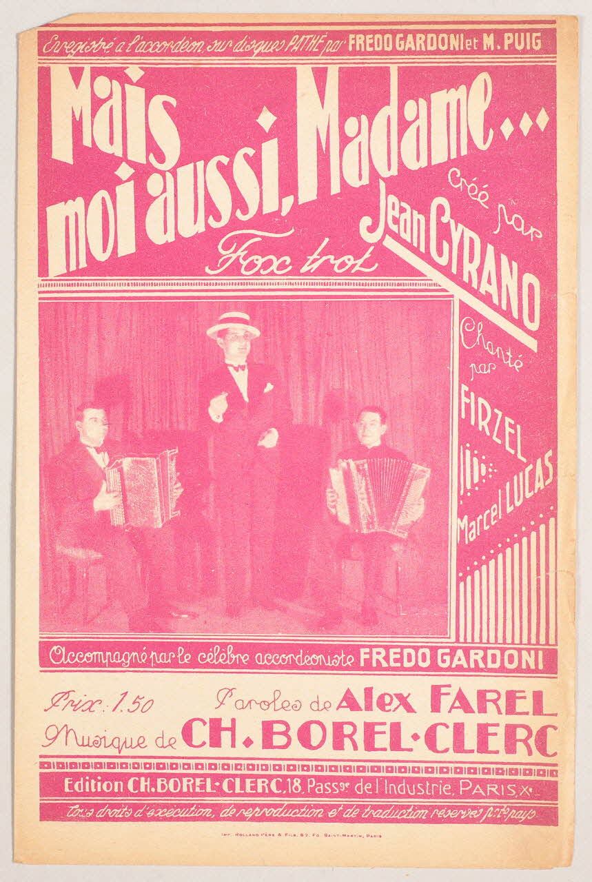 Charles Borel-Clerc ; Alex Farel ; Jean Cyrano ; Firzel ; Marcel Lucas chanson petit format Île-de-France, France 1932 1965.144.74 Photo
