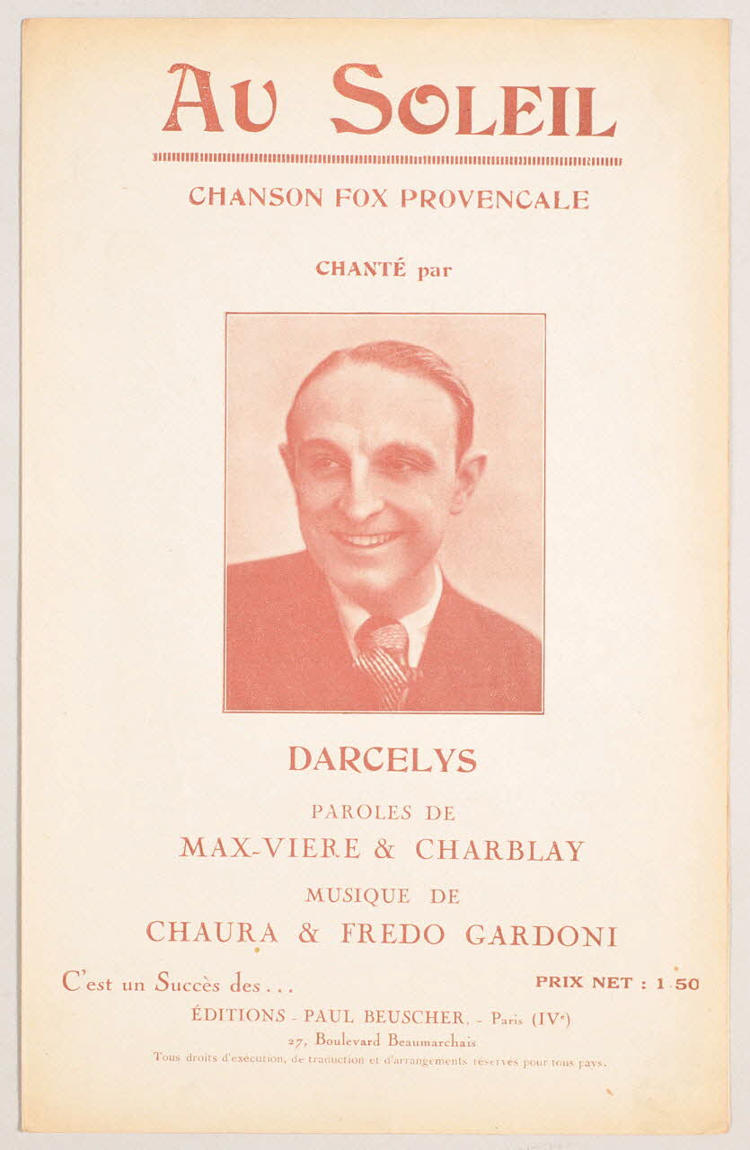 B. Charblay ; Max Vière ; Chaura ; Fredo Gardoni ; Darcelys ; Paul Beuscher chanson petit format 1935 1965.144.76 Photo