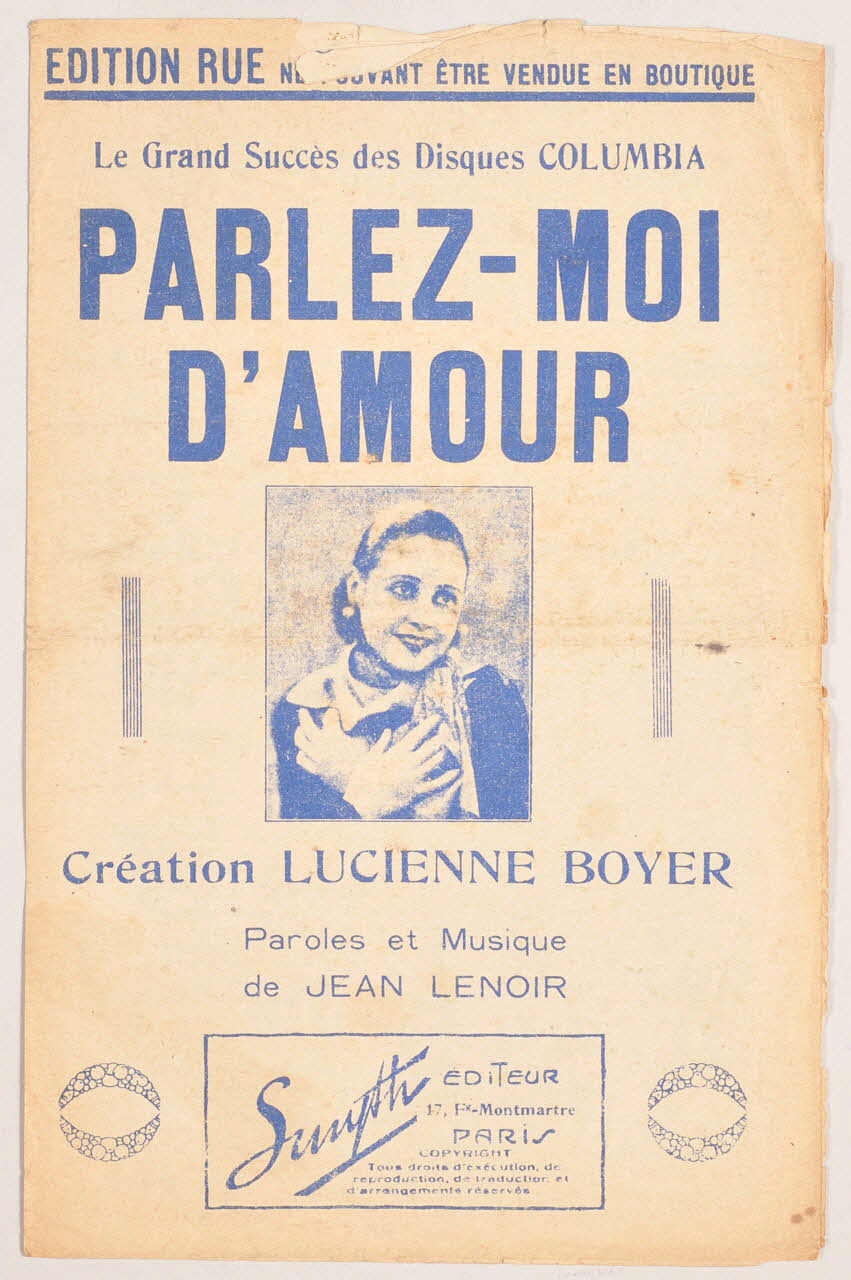 Lucien Carol ; Jean Lenoir ; R. Delamare ; Roger Dufas ; Lucienne Boyer ; Saryth; chanson petit format Île-de-France, France 1943 1965.145.38.1-2 Photo