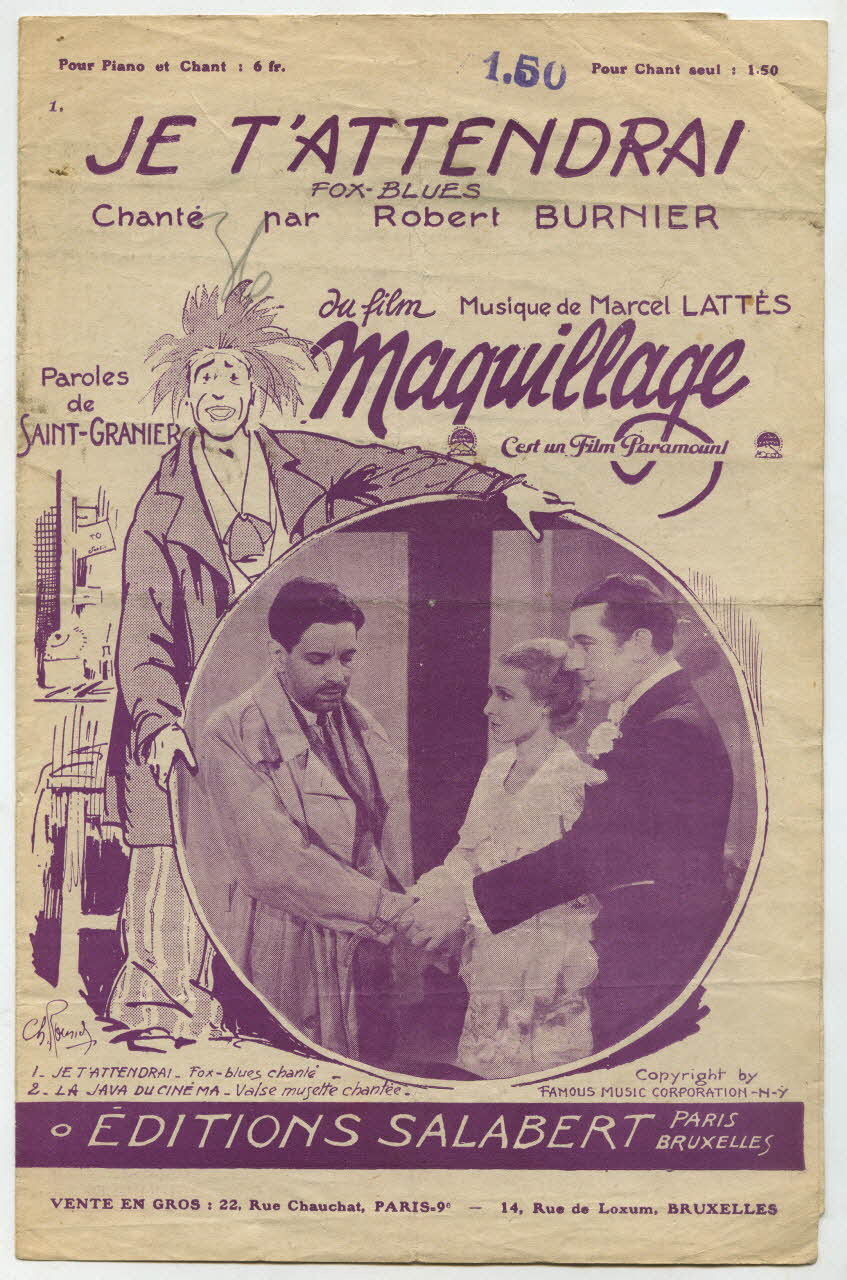 Marcel Lattes ; Charles Saint-Granier ; Robert Burnier ; Salabert chanson petit format 1932 1965.145.6 Photo