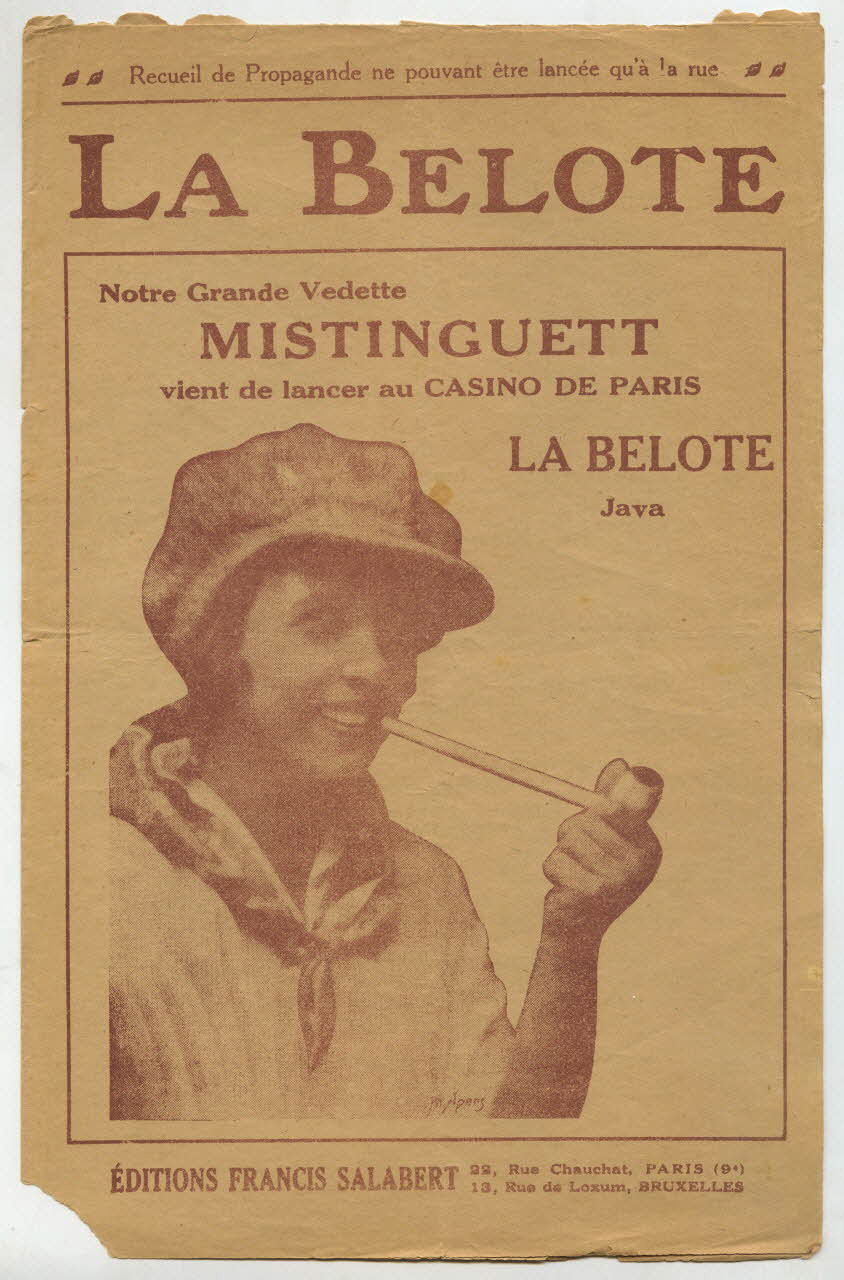 Zep ; Jean Deyrmon ; Raoul Moretti ; René Darlay ; Pierre Chagnon ; Fred Pearly ; Mistinguett ; Salabert chanson petit format 1923 1965.149.64.1-2 Photo