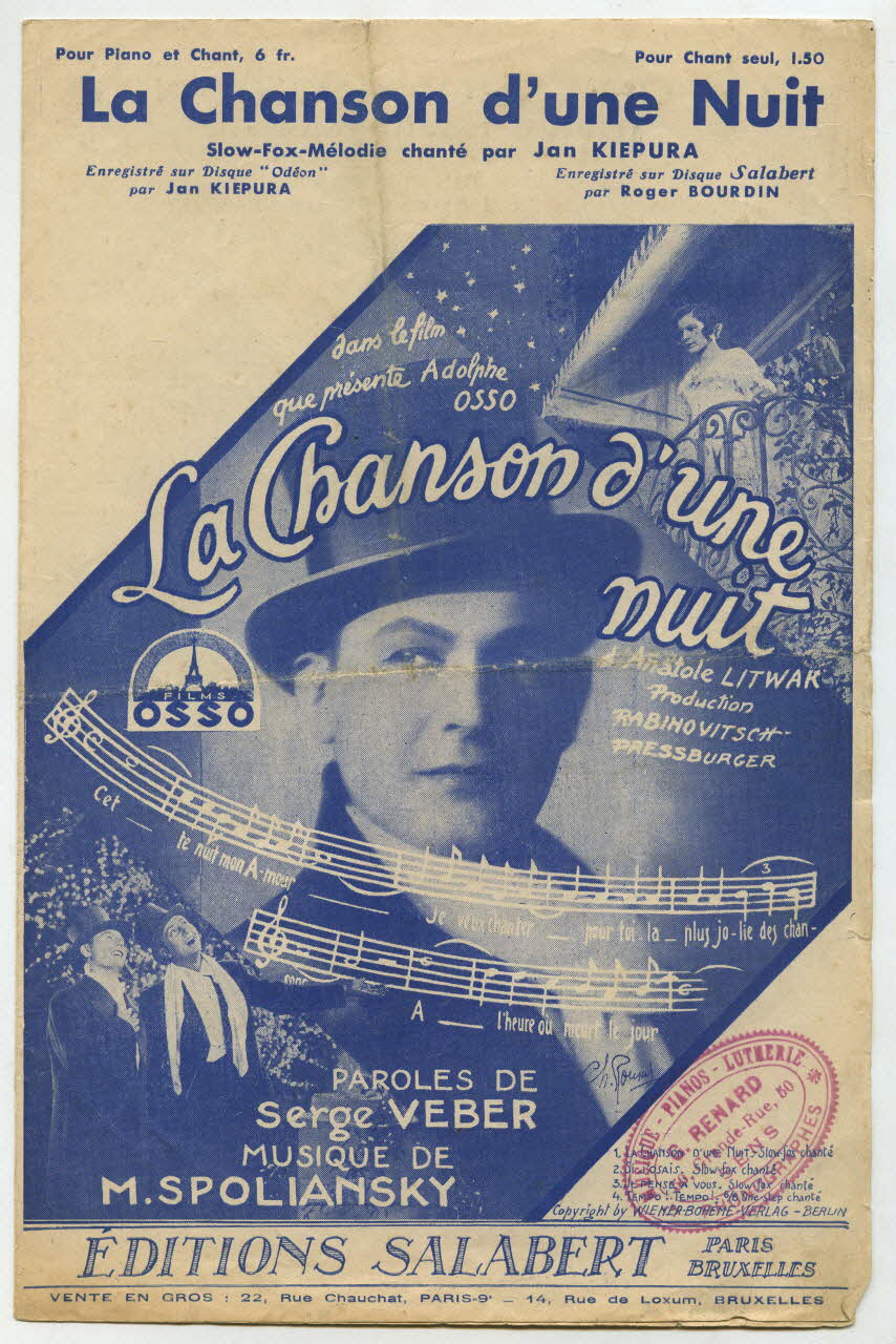 Spoliansky ; Serge Veber ; Jan Kiepura ; Salabert chanson petit format 1932 1965.152.60 Photo