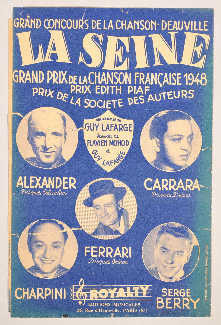 Guy Lafarge ; Flavien Monod ; Renée Lamy ; Jacqueline François ; Anny Gould ; Marianne Michel ; Suzy Solidor ; Royalty; chanson petit format Paris 10ème 1948 1965.159.1 Photo