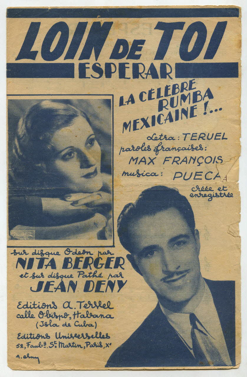 Pueca ; Max François ; Nita Berger ; Jean Deny ; Les Editions Universelles; ; Tervel chanson petit format Paris 10ème 1946 1965.159.46 Photo