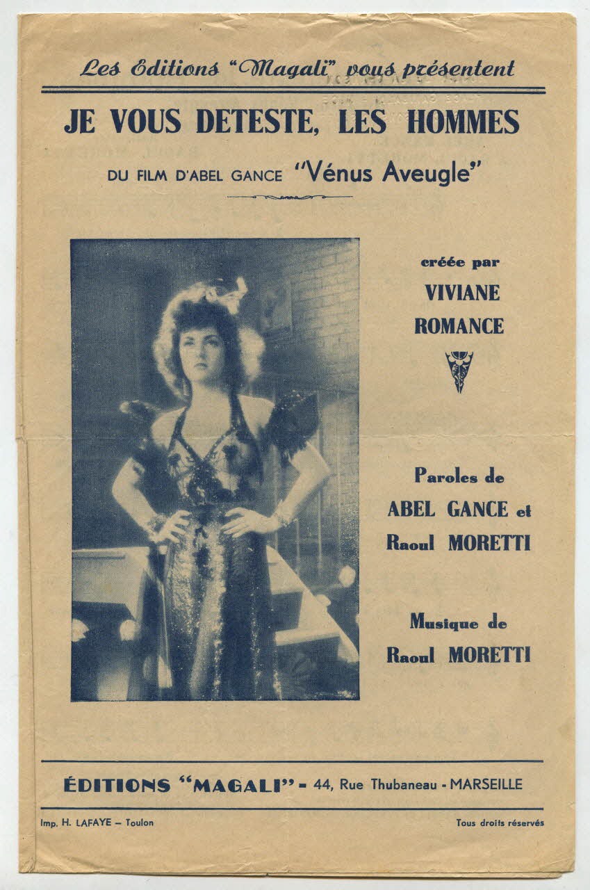 Raoul Moretti ; Abel Gance ; Viviane Romance ; Magali; chanson petit format Provence-Alpes-Côte d'Azur, France 1941 1965.159.60 Photo