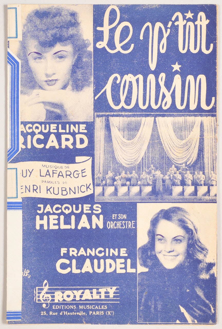 Guy Lafarge ; Henri Kubnick ; Jacqueline Ricard ; Francine Claudel ; Jacques Hélian ; Royalty; chanson petit format 1946 1965.159.72 Photo