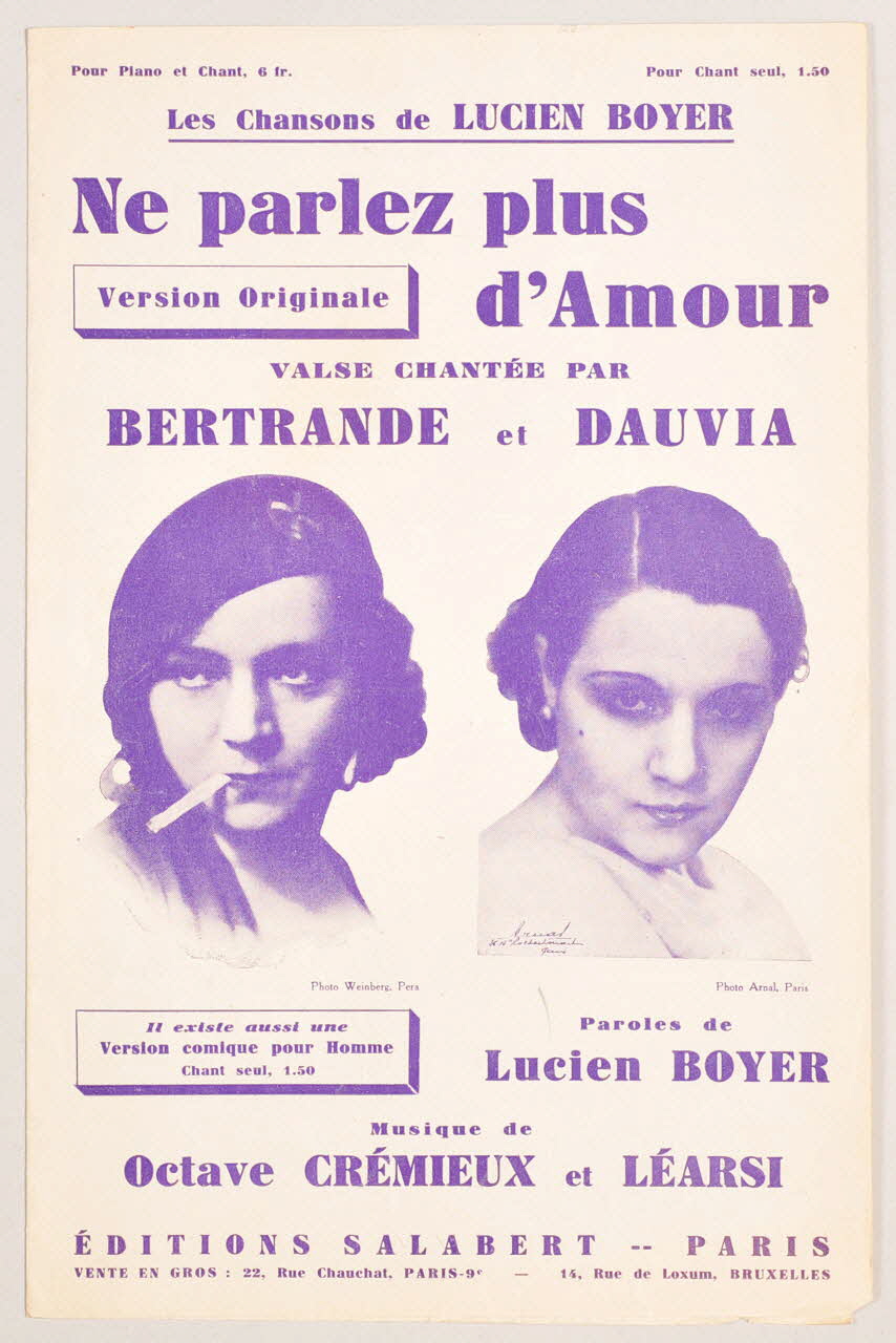 Octave Crémieux ; Lucien Boyer ; Learsi ; Bertrande ; Charlotte Dauvia ; Salabert chanson petit format Île-de-France, France 1932 1965.172.18 Photo
