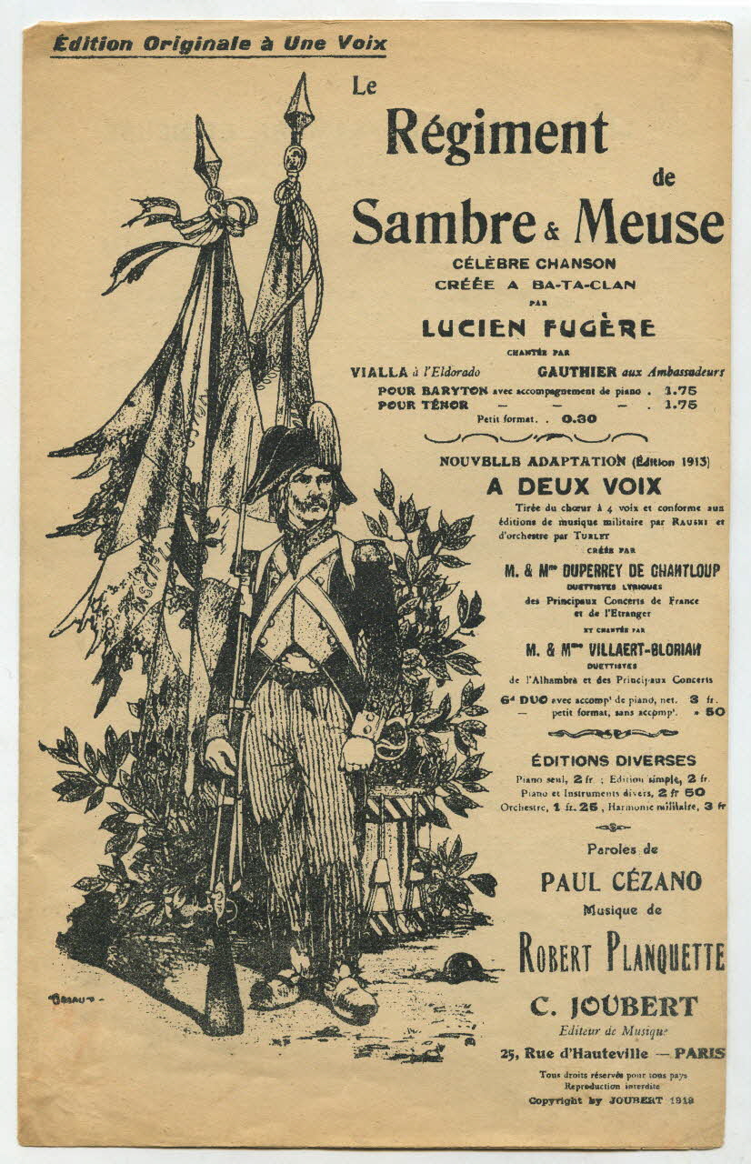 Robert Planquette ; Paul Cézano ; Lucien Fugère ; Vialla ; Gauthier ; Duperrey De Chantloup ; Villaert-Blorian ; Joubert; ; Cavel Et Cie chanson petit format Île-de-France, France 1919 1965.175.129 Photo
