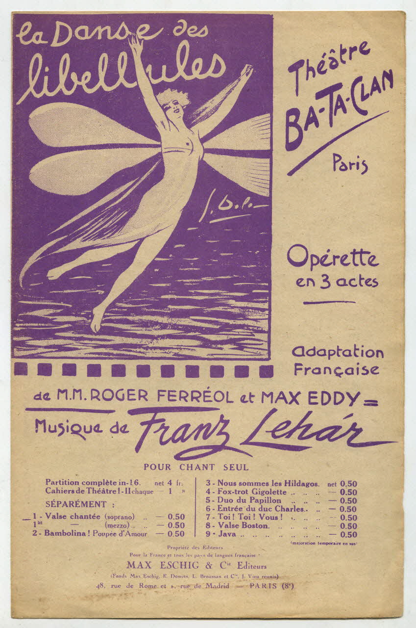Max Eddy ; Roger Ferréol ; Franz Lehar ; Éditions Max Eschig ; Crest View Music Corp; ; Michel Dillard chanson petit format Île-de-France, France 1924 1965.175.44 Photo