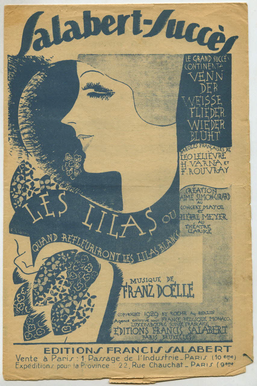 Henri Varna ; Lucien Boyer ; Léo Lelièvre ; René Sylviano ; Franz Doelle ; Fernand Rouvray ; José Sentis ; Pierre Darto ; Aimé Simon-Girard ; Pierre Meyer ; Salabert chanson petit format Paris 10ème 1929 1965.177.132 Photo