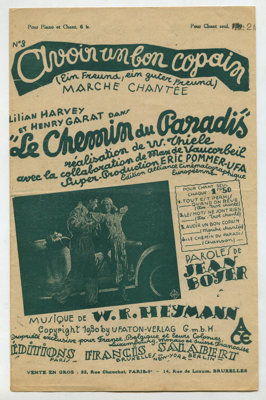 Jean Boyer ; Werner-Richard Heymann ; Lilian Harvey ; Henri Garat ; Francis F. Salabert chanson petit format Île-de-France, France 1930 1965.177.2 Photo