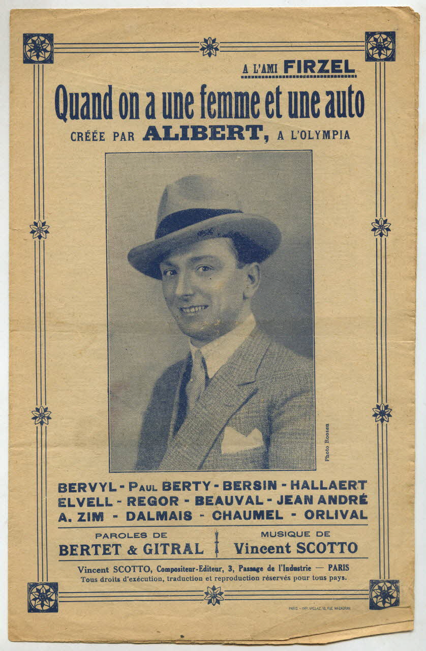 J. Bertet ; Vincent Scotto ; Gitral ; Henri Alibert chanson petit format Île-de-France, France 1927 1965.177.45 Photo