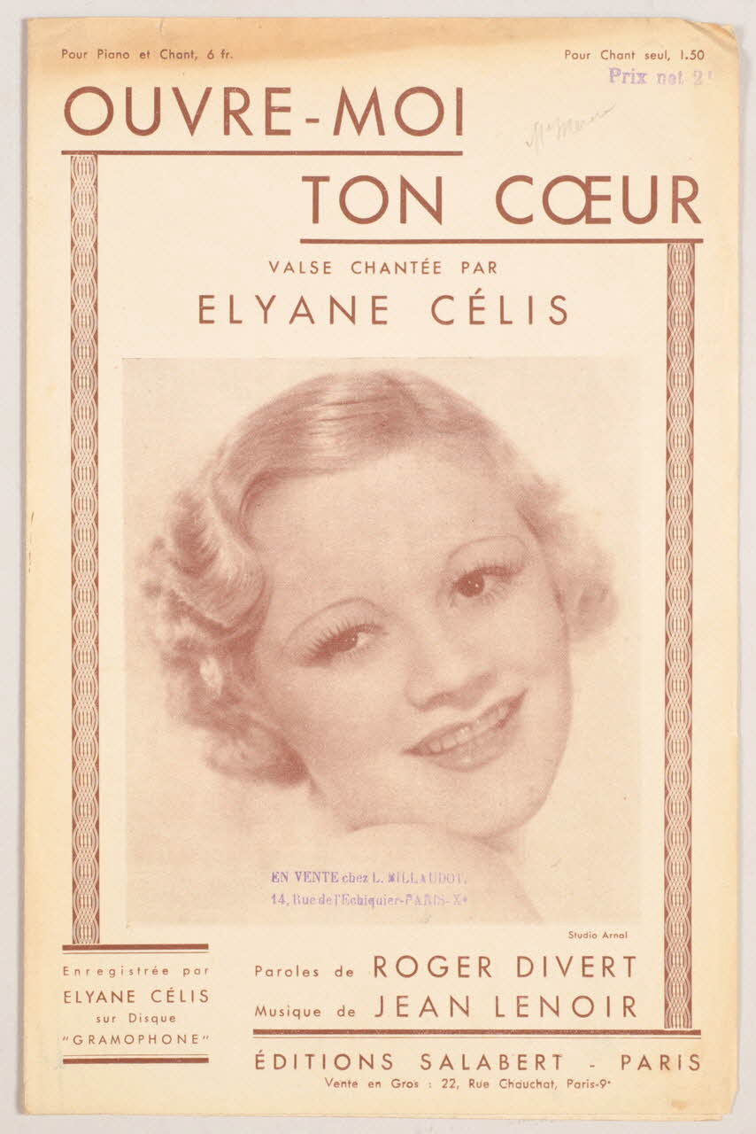 Roger Divert ; Jean Lenoir ; Elyane Célis ; Francis F. Salabert chanson petit format 1934 1966.121.121 Photo