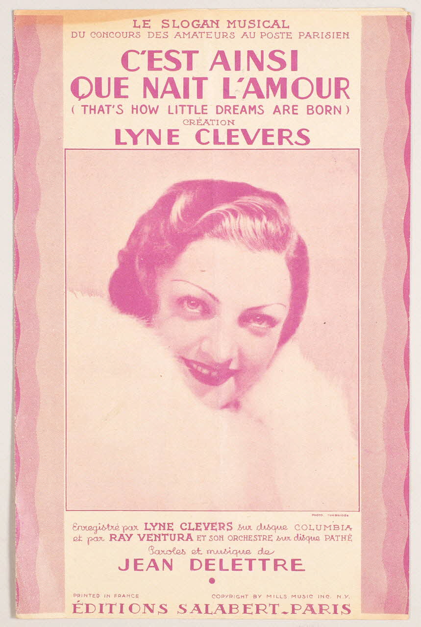 Jean Delettre ; Lyne Clevers ; Francis F. Salabert chanson petit format 1937 1966.121.124 Photo