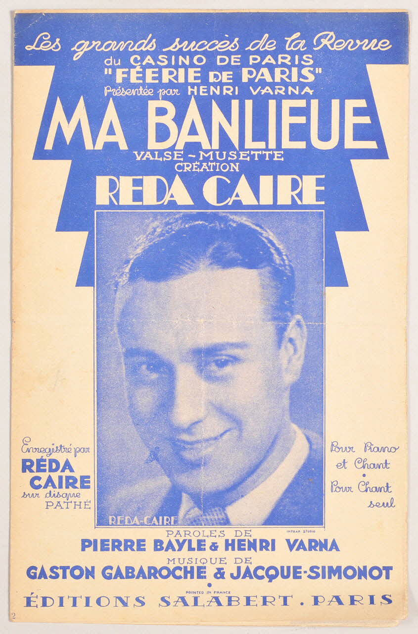 Jacques Simonot ; Gaston Gabaroche ; Pierre Bayle ; Henri Varna ; Reda Caire ; Salabert chanson petit format 1938 1966.121.230 Photo