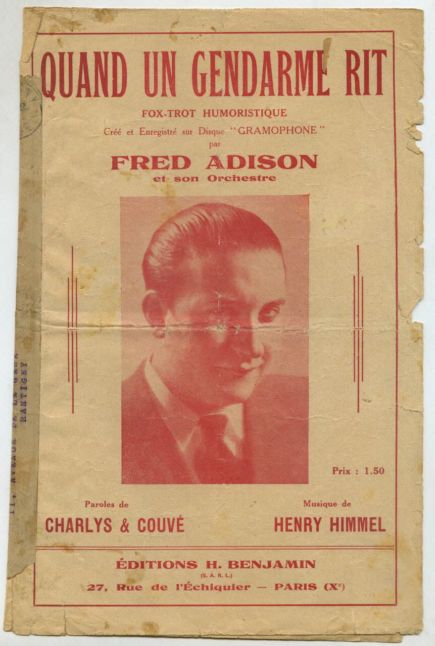 Charlys ; Henry Himmel ; Couvé ; Fred Adison ; H. Benjamin chanson petit format 1936 1966.121.28 Photo