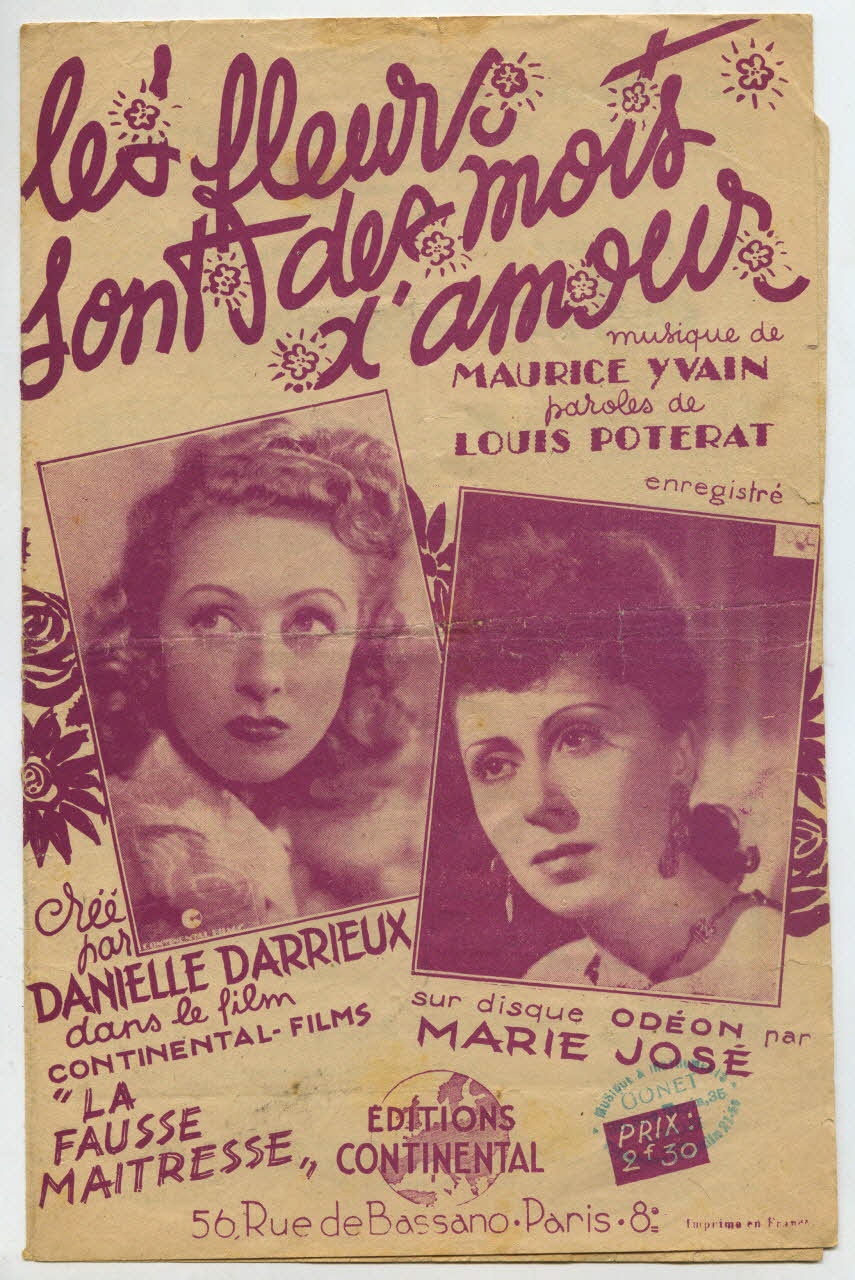 Jacques Poterat ; Maurice Yvain ; Danielle Darrieux ; Marie-José ; Continental; chanson petit format 1942 1966.122.18 Photo