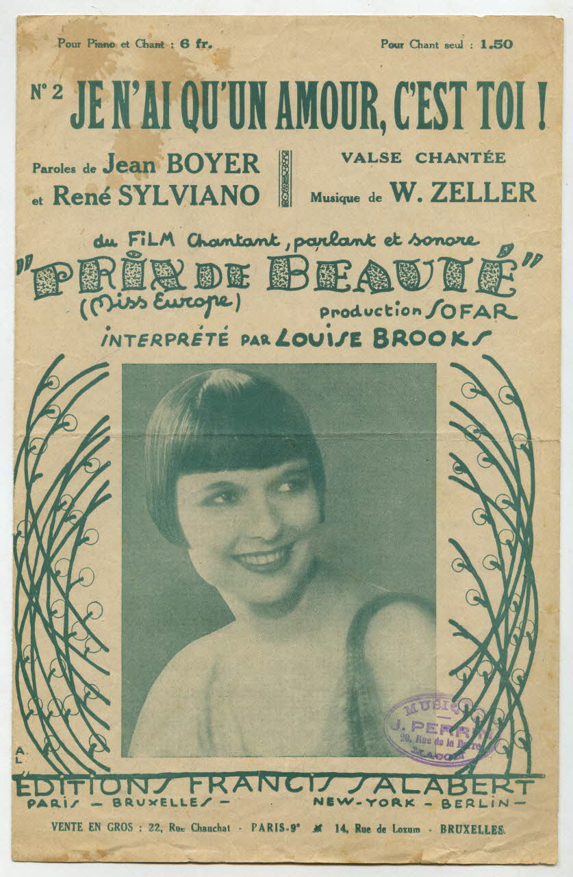 Jean Boyer ; W. Zeller ; René Sylviano ; Louise Brooks ; Francis F. Salabert chanson petit format 1930 1966.122.2 Photo