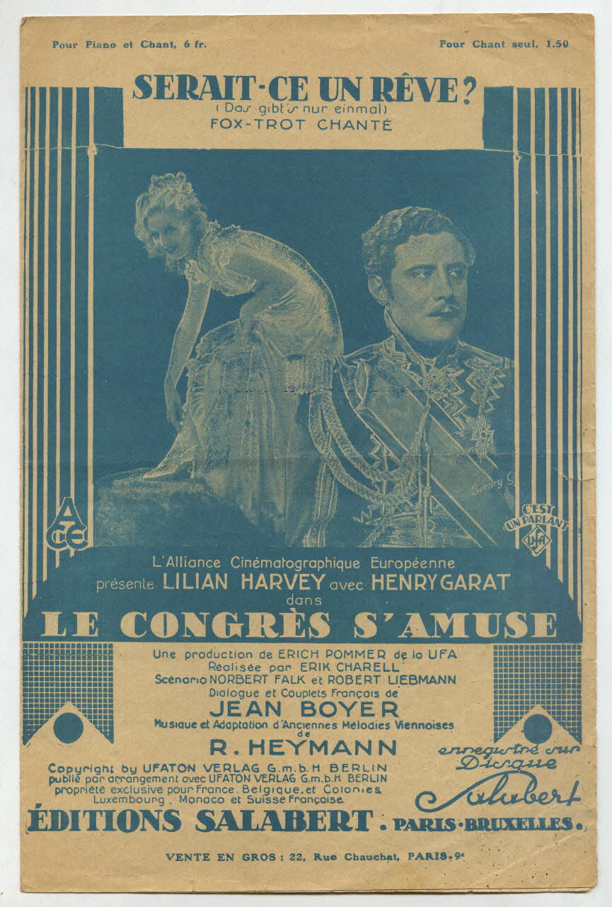 Jean Boyer ; Werner-Richard Heymann ; Lilian Harvey ; Henri Garat ; Francis F. Salabert chanson petit format Île-de-France, France 1931 1966.122.42 Photo