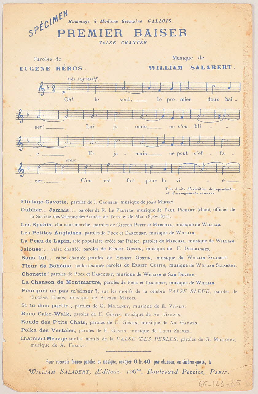 chanson petit format 1966.123.35 Photo