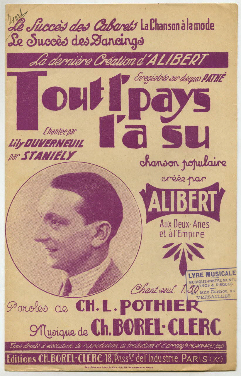 Charles-Louis Pothier ; Charles Borel-Clerc ; Henri Alibert chanson petit format Île-de-France, France 1931 1966.123.56 Photo