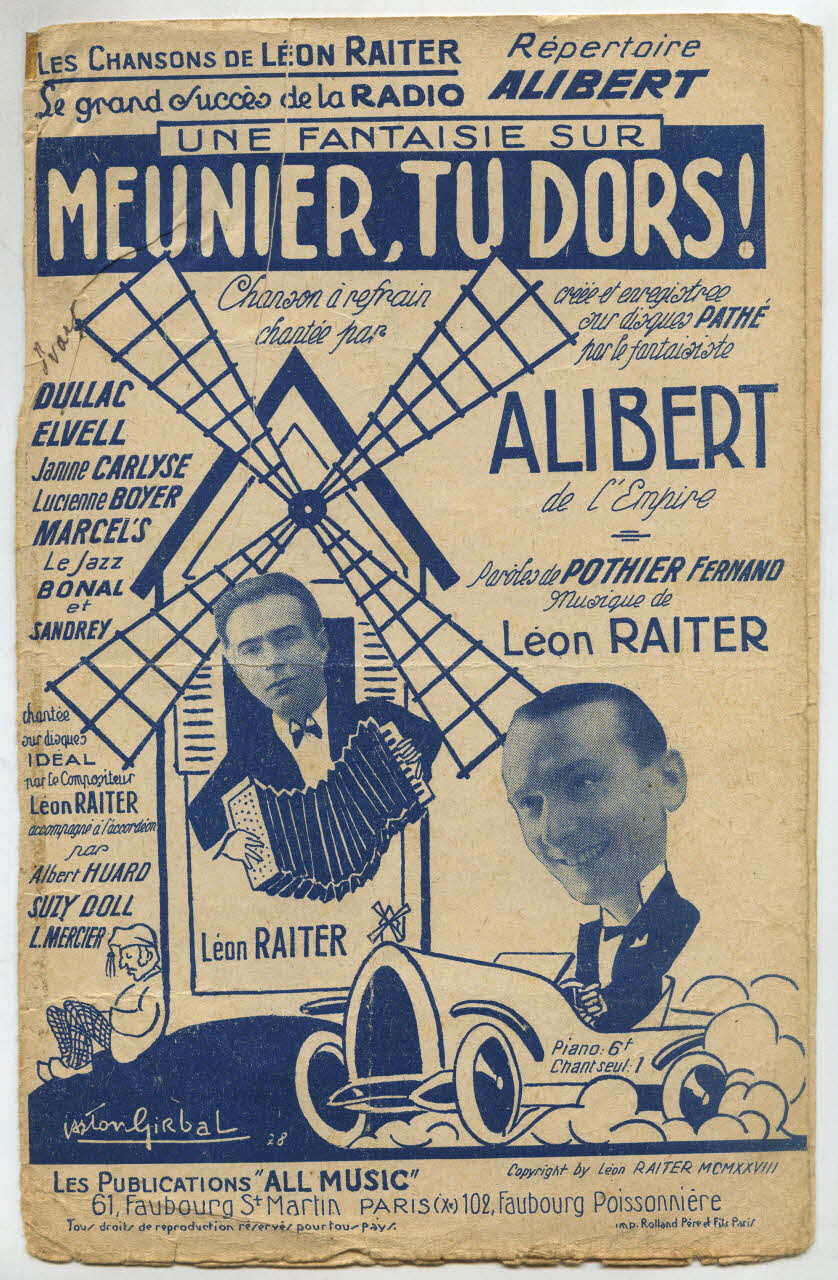 Fernand Pothier ; Léon Raiter ; Henri Alibert ; All Music; chanson petit format Île-de-France, France 1928 1966.123.59 Photo