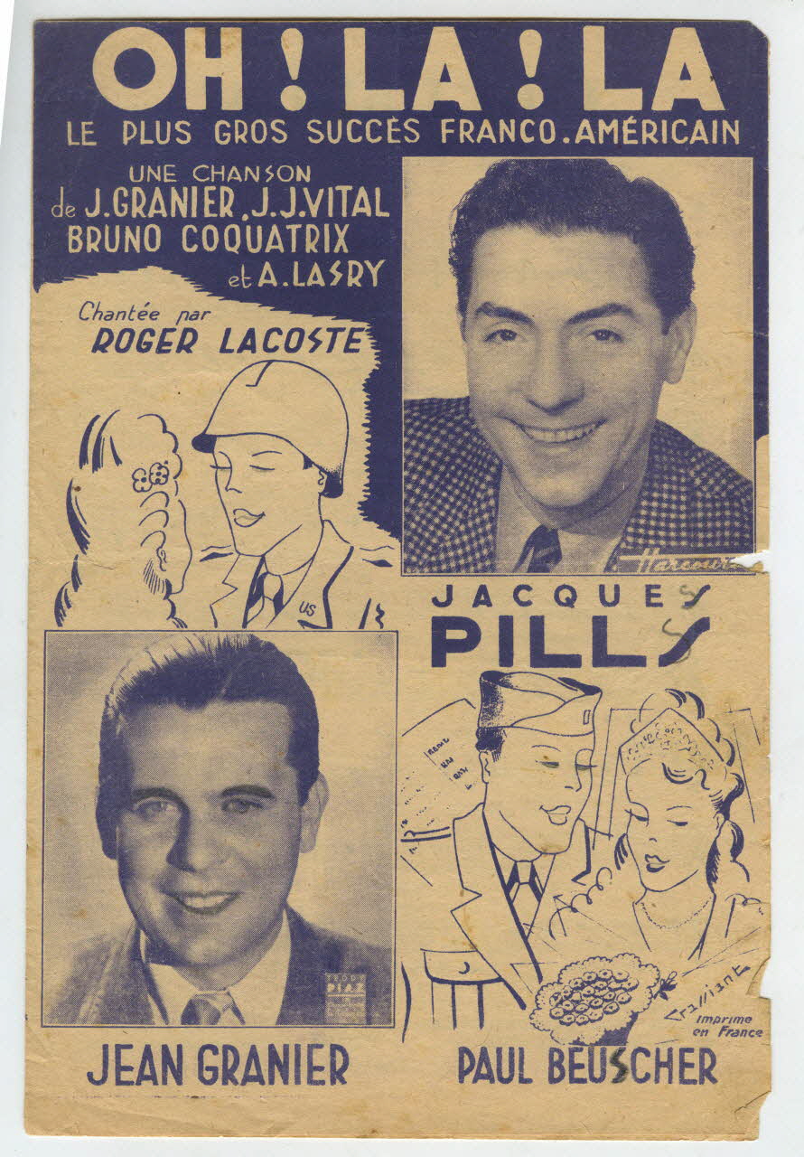 Jean-Jacques Vital ; Jean Granier ; Bruno A. Coquatrix ; Albert Lasry ; Roger Lacoste ; Jacques Pills ; Paul Beuscher ; Michel Dillard chanson petit format Île-de-France, France 1945 1966.131.120 Photo