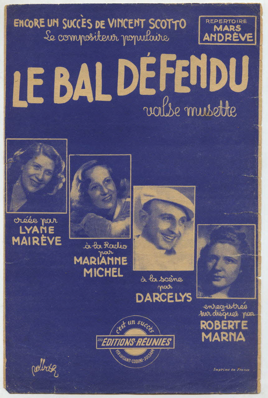 Vincent Scotto ; Lyane Mairève ; Marianne Michel ; Darcelys ; Roberte Marna ; Ver Luisant; ; Pierre Codini ; Julsam chanson petit format Île-de-France, France 1944 1966.131.133 Photo