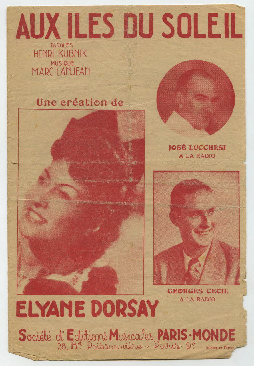 Henri Kubnick ; Marc Lanjean ; Eliane Dorsay ; José Lucchesi ; Georges Cecil ; Paris-Monde; chanson petit format Île-de-France, France 1946 1966.131.58 Photo