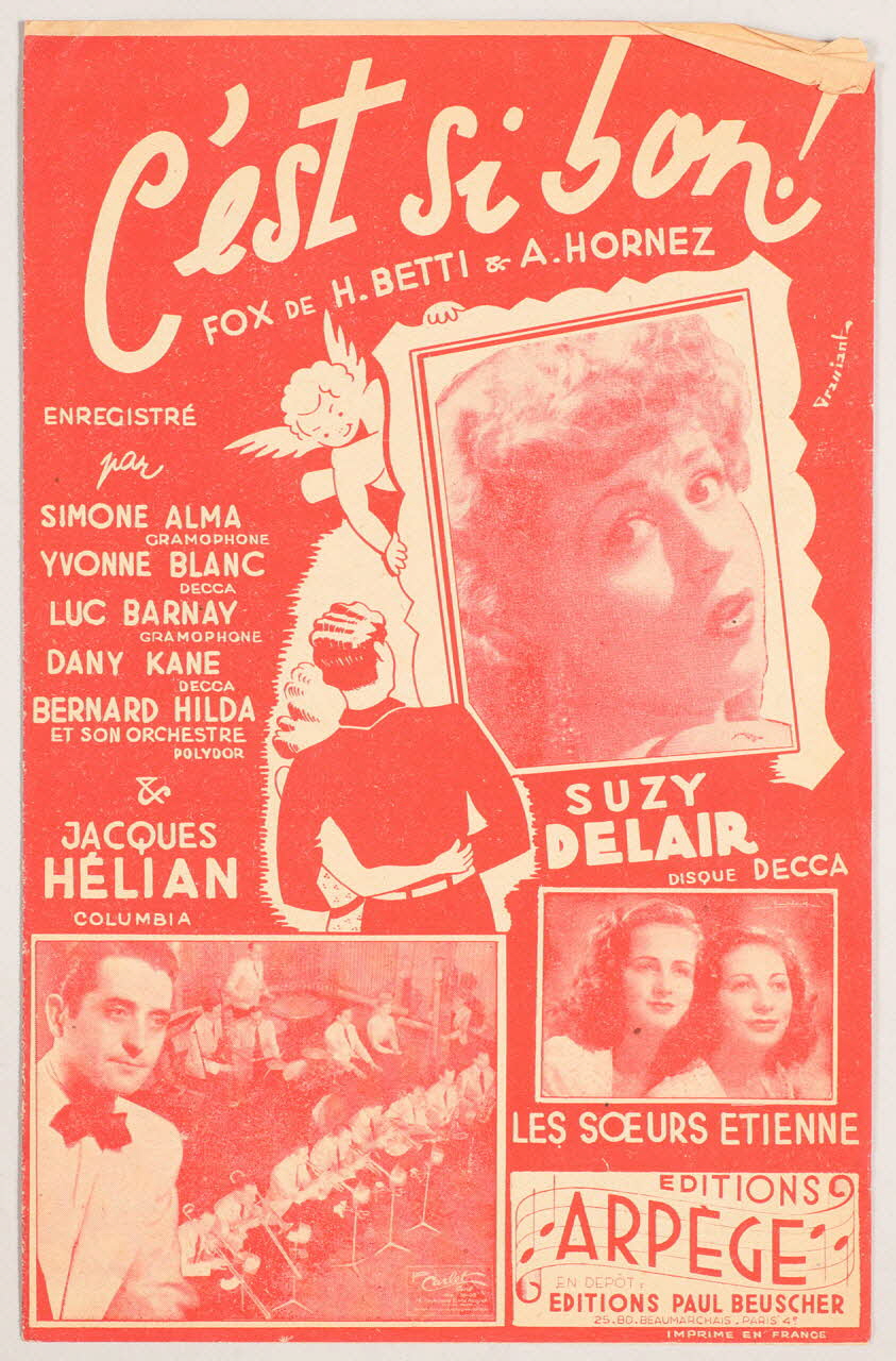 André Hornez ; Henri Betti ; Suzy Delair ; Jacques Hélian ; Les Soeurs Etienne; ; Arpège; chanson petit format Île-de-France, France 1947 1966.131.74 Photo