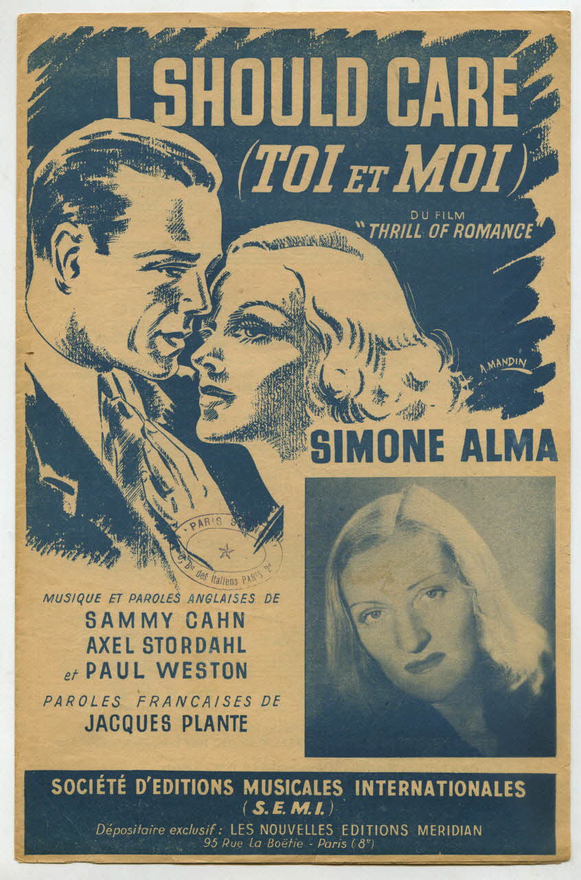 Axel Stordahl ; Sammy Cahn ; Paul Weston ; Jacques Plante ; Simone Alma ; S.E.M.I; chanson petit format 1946 1966.131.9 Photo