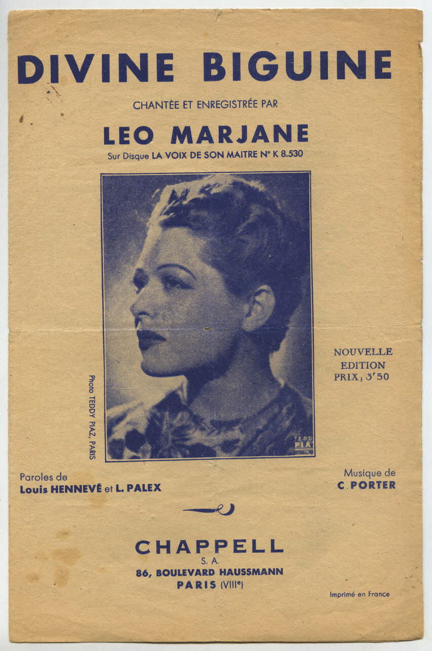 Louis Hennevé ; Cole Porter ; Louis Palex ; Léo Marjane ; Chappell; chanson petit format 1935 1966.131.90 Photo